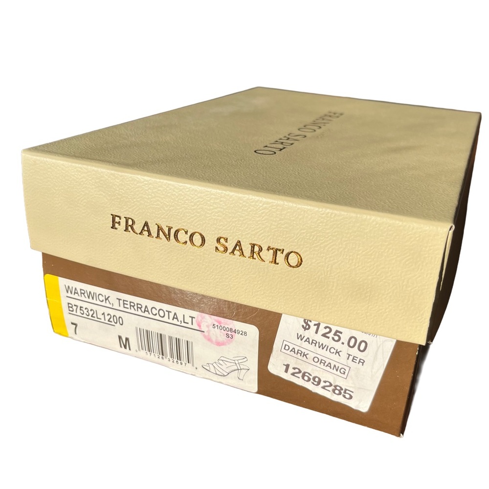 Franco Sarto Leather Block Heel Sandals 7 Cognac Brown - Picture 8 of 8